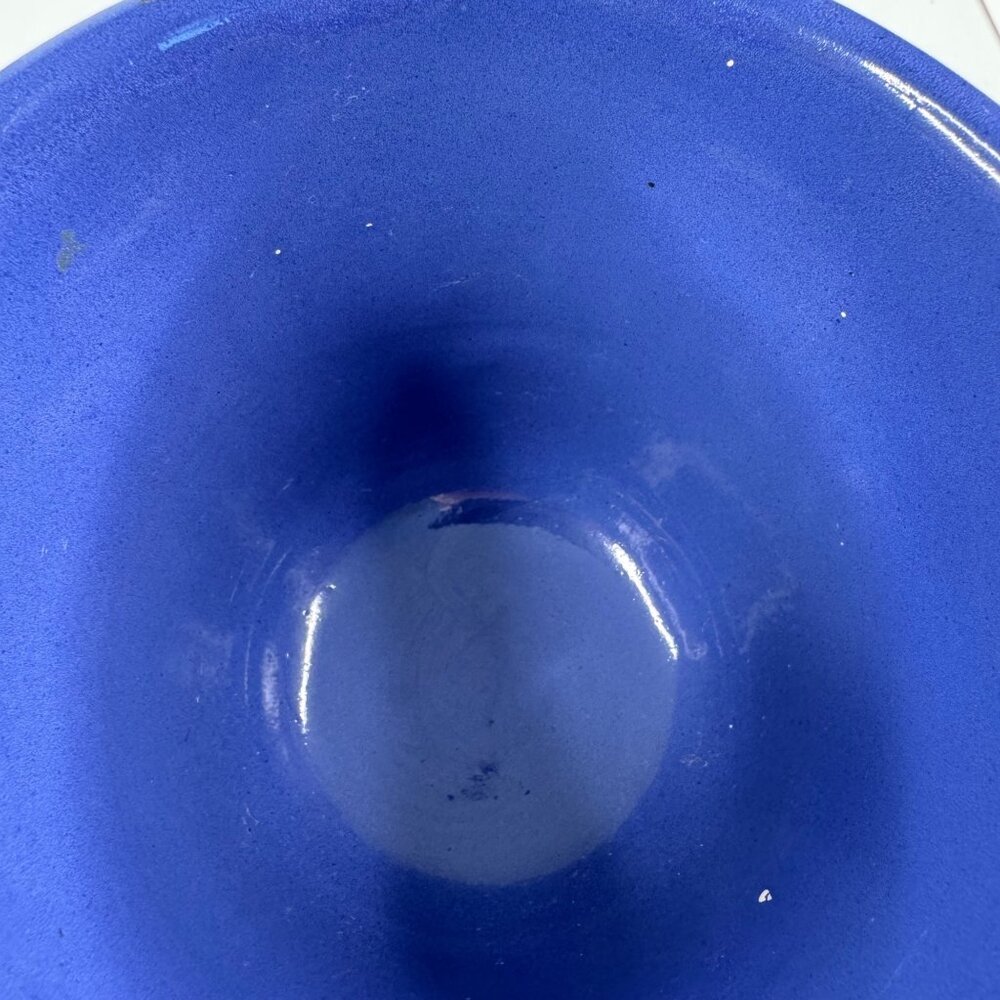 Redwing 1930s Glazed Ceramic Beater Jar Bowl Blue Ridged 5x5.25" Flaw Vintage - Picture 12 of 16